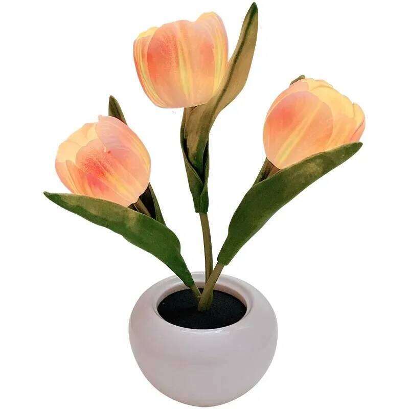 Tulip Nightlight Simulation Bouquet Insertion Electric Light Bedroom Girl Decorative Atmosphere Desk Lamp Gift Z260227