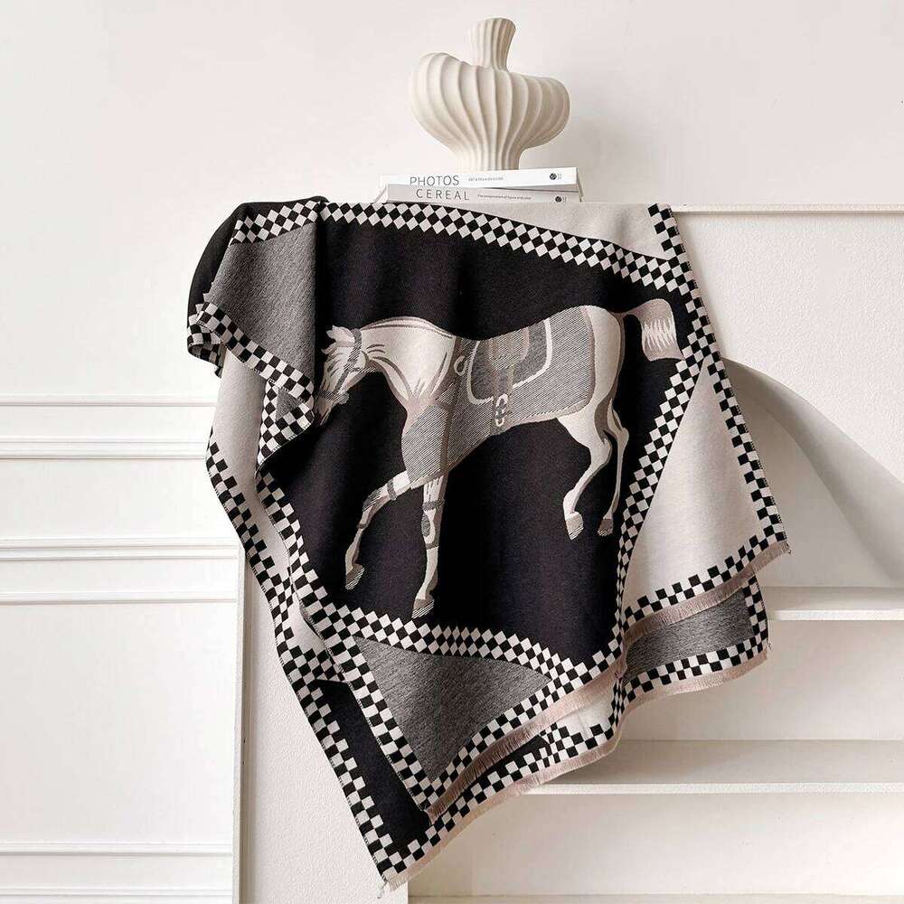 Luxury Women's Thick Faux Cashmere Scarf - Winter Warm Vintage Plaid Warhorse Print Soft Shawl for Travel & Daily Wear Z260226