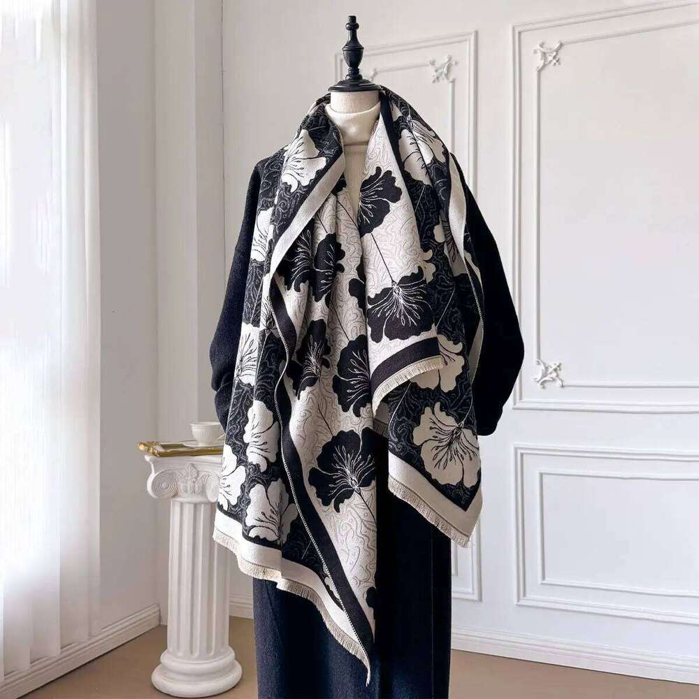2025 Elegant Flowers Design Imitation Cashmere Soft Warm Fringe Shawl New Autumn Winter Coldproof Windproof Blanket Scarf Z260226