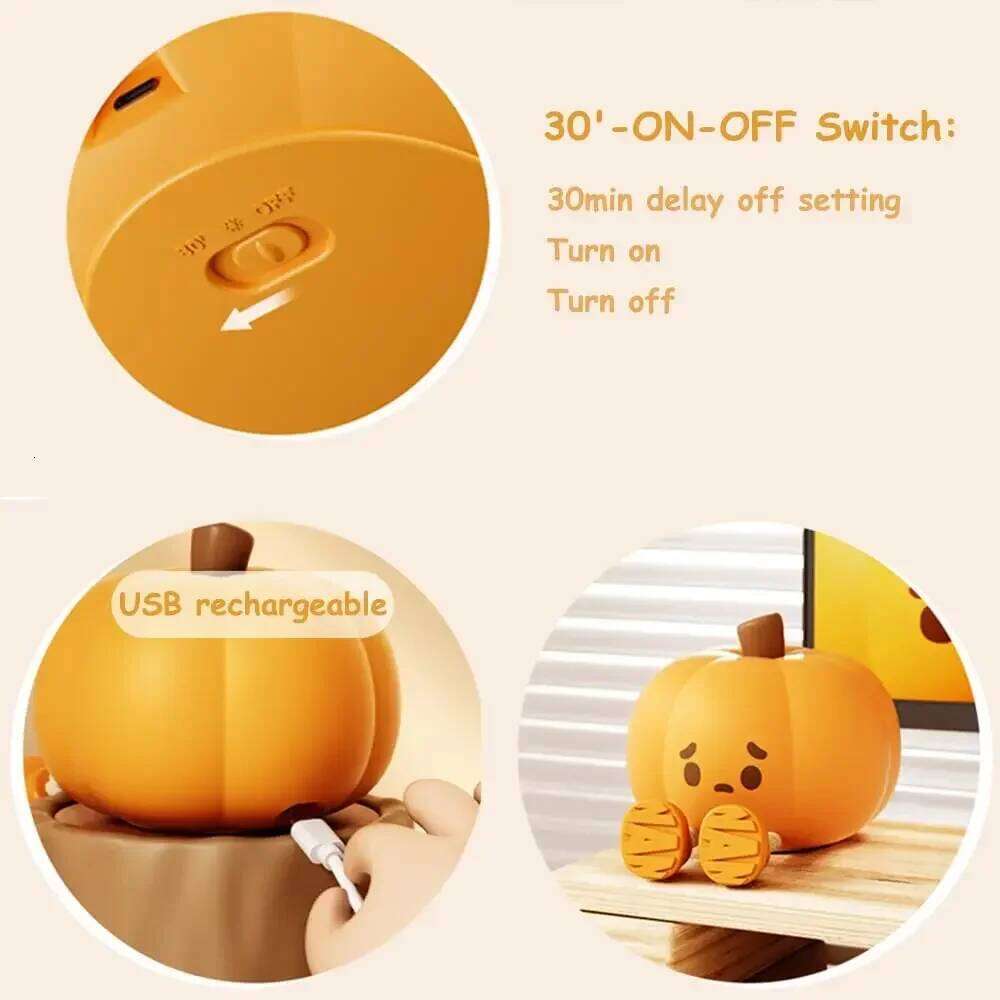 Pumpkin Night Light,Cute Silicone LED Lamp,Children's Bed Light,Touch Dimming Nightlight,Rechargeable Table Lamp,Halloween Decor Z260227