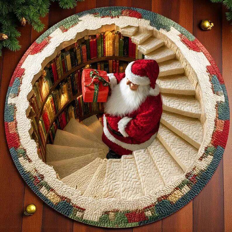 Christmas 3D Round Printed Illusion Carpet Decoration Tree Living Room Santa Decor Xmas Holiday Rug H260226