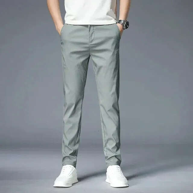 Clothing Skinny Jeans Summer Ultra thin Men's Casual trousers Slim Straight Elastic Ice Silk Sports Jogging Pants Fashion Korean Black Khaki Gree - view 9