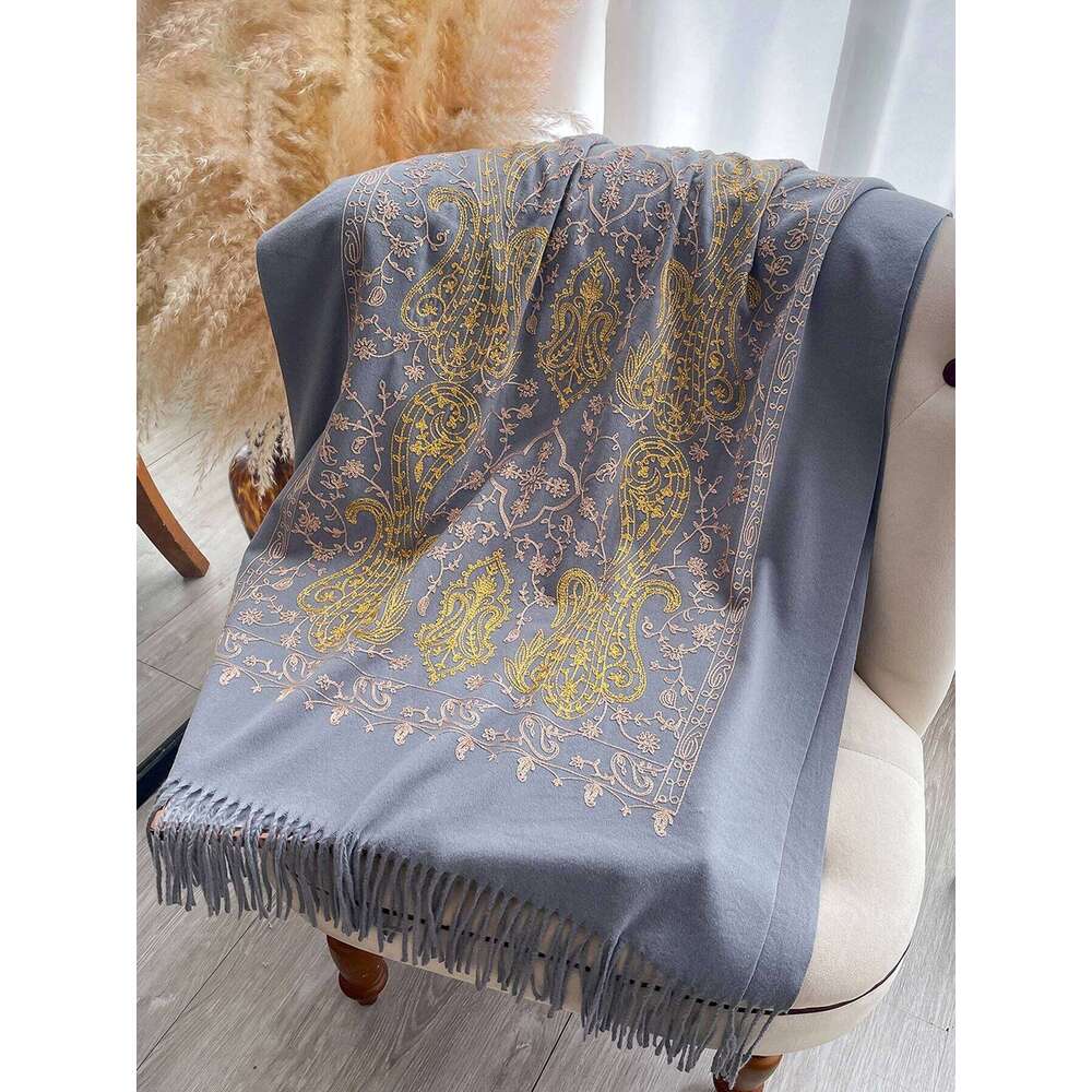 Vintage Winter Embroidery Cashmere Scarf Women Design Warm Pashmina Blanket Poncho Scarves Female Shawl Thick Foulard Bufanda Z260226