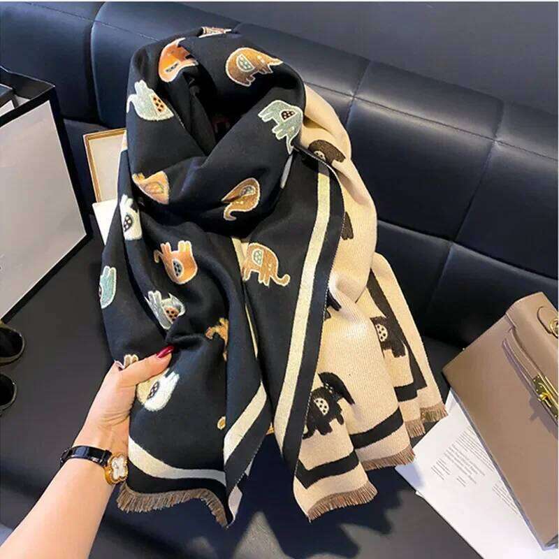 2023 New Women Winter Scarf Cashmere Pashmina Shawls and Wraps Bufandas Bird Print Warm Thick Scarves Blanket for Lady Z260226