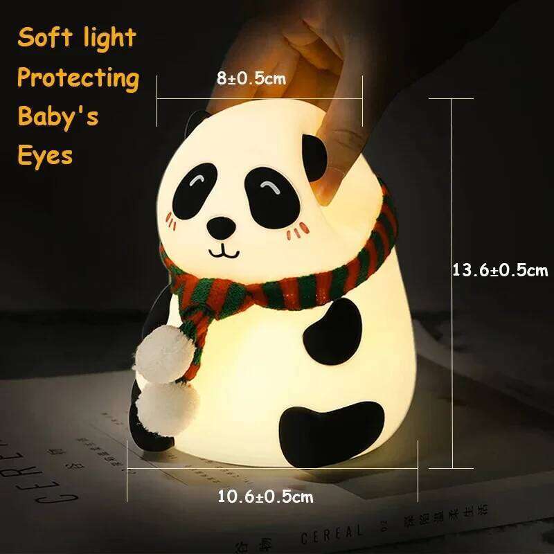 Cute Panda Night Light Silicone Nursery Sleeping Touch Control Nightlights USB Rechargeable Table Lamp for Baby Child Z260227