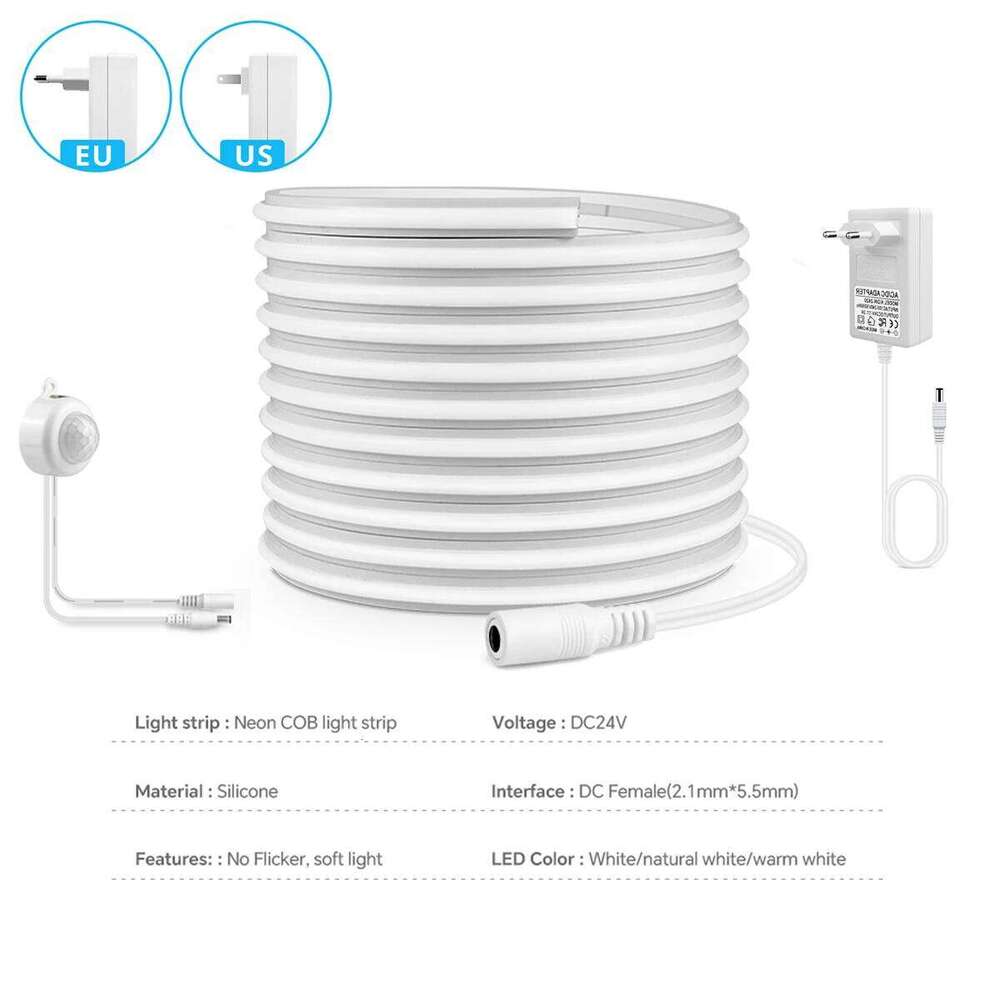 DC24V LED Night with PIR Motion Sensor Neon Light Strip No Flicker Waterproof COB Wall Lamp Tape Smart Induction for Stair Z260226