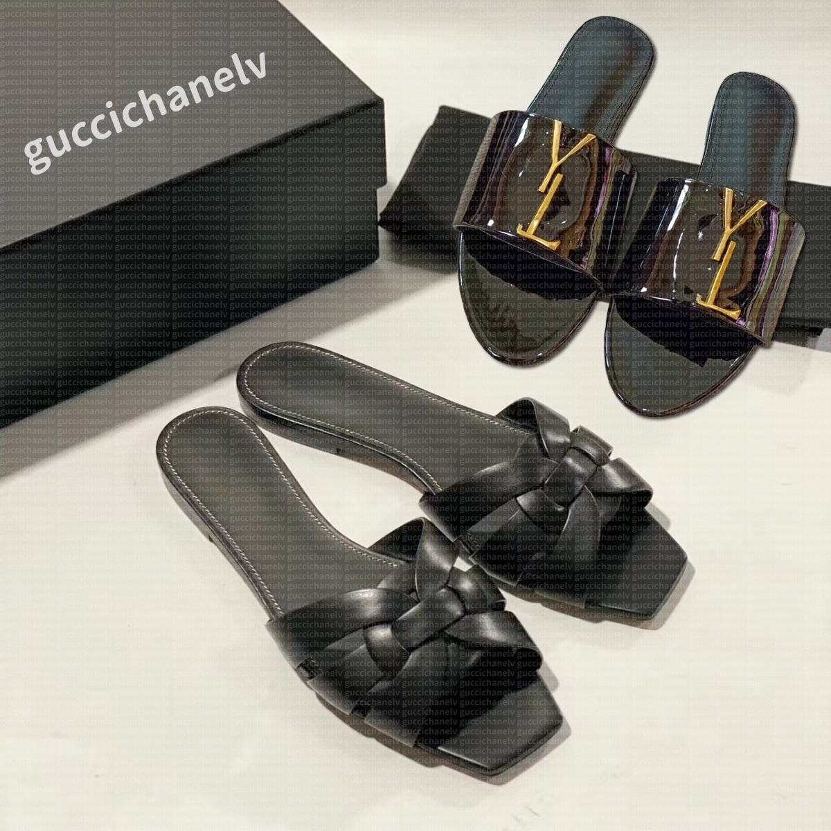 Designer Luxury Flat Sandals For Womens Ladies Flip Flops Mules Smooth Real Leather Women Metal Letter slippers Luxe Summer Female Slides Casual Beach Shoes Black