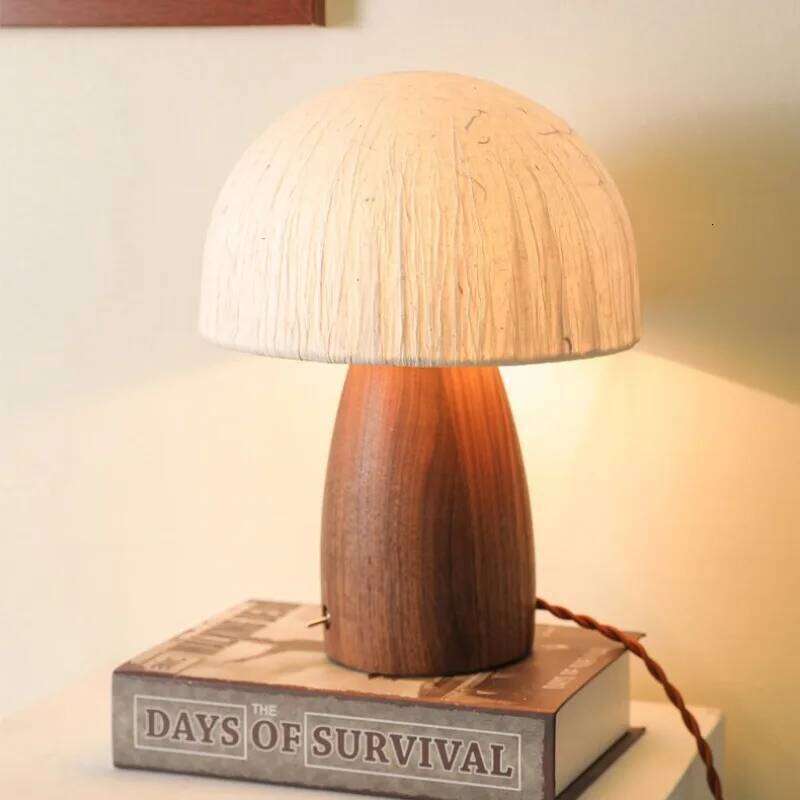 Japanese Retro Wooden Mushroom LED E27 Table Lamps Rice Paper Lampshade Creative Living Room Bedroom Study Restaurant Desk Light Z260227