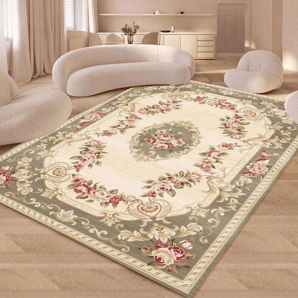 European Retro Floral Large Carpet for Living Room Luxury Decoration Rug Non-slip Bedroom Cloakroom Washable Soft Mat H260226