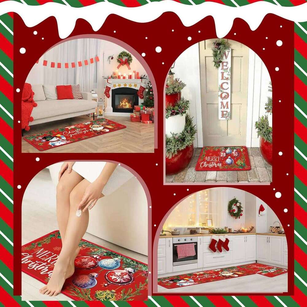VIKAMA 3PCS Christmas Floor Mats - Entry Door Kitchen Carpets, Anti-Slip Water Absorbing Bath Mats, Home Decor H260226