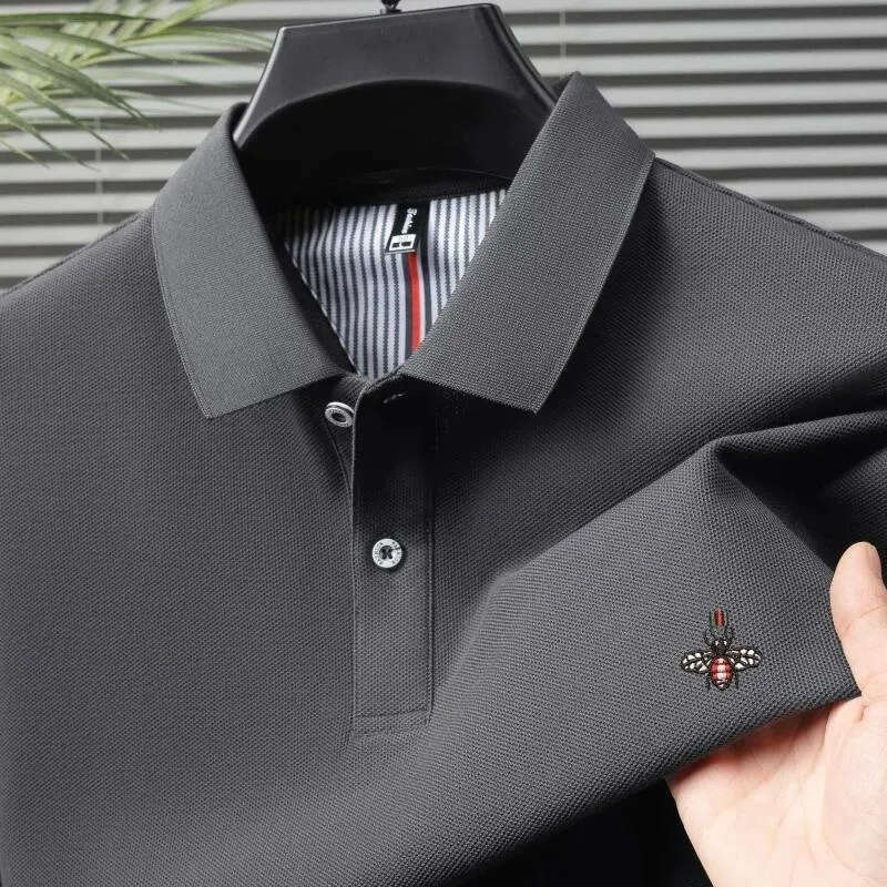 Men's Shirt Bee Embroidery Polo Multi-color Options Waffle Texture Fabric For Breathability Lapel Button Design Suitable For Business Commute Clo