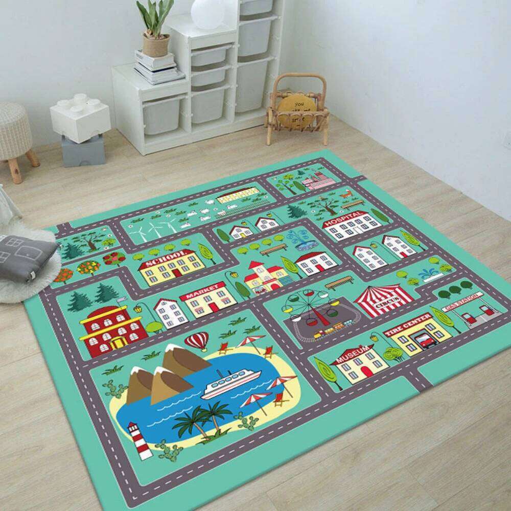 Fun City Transportation Track Carpet Child Play Living Decor Sofa Kid's Bedside Rug Childcare Room Floor Mat H260226