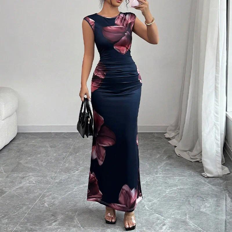 Casual Dresses Sexy Bodycon Maxi For Women 2026 Summer Fashion Sleeveless O-neck Slim Long Party Dress Elegant Vestidos