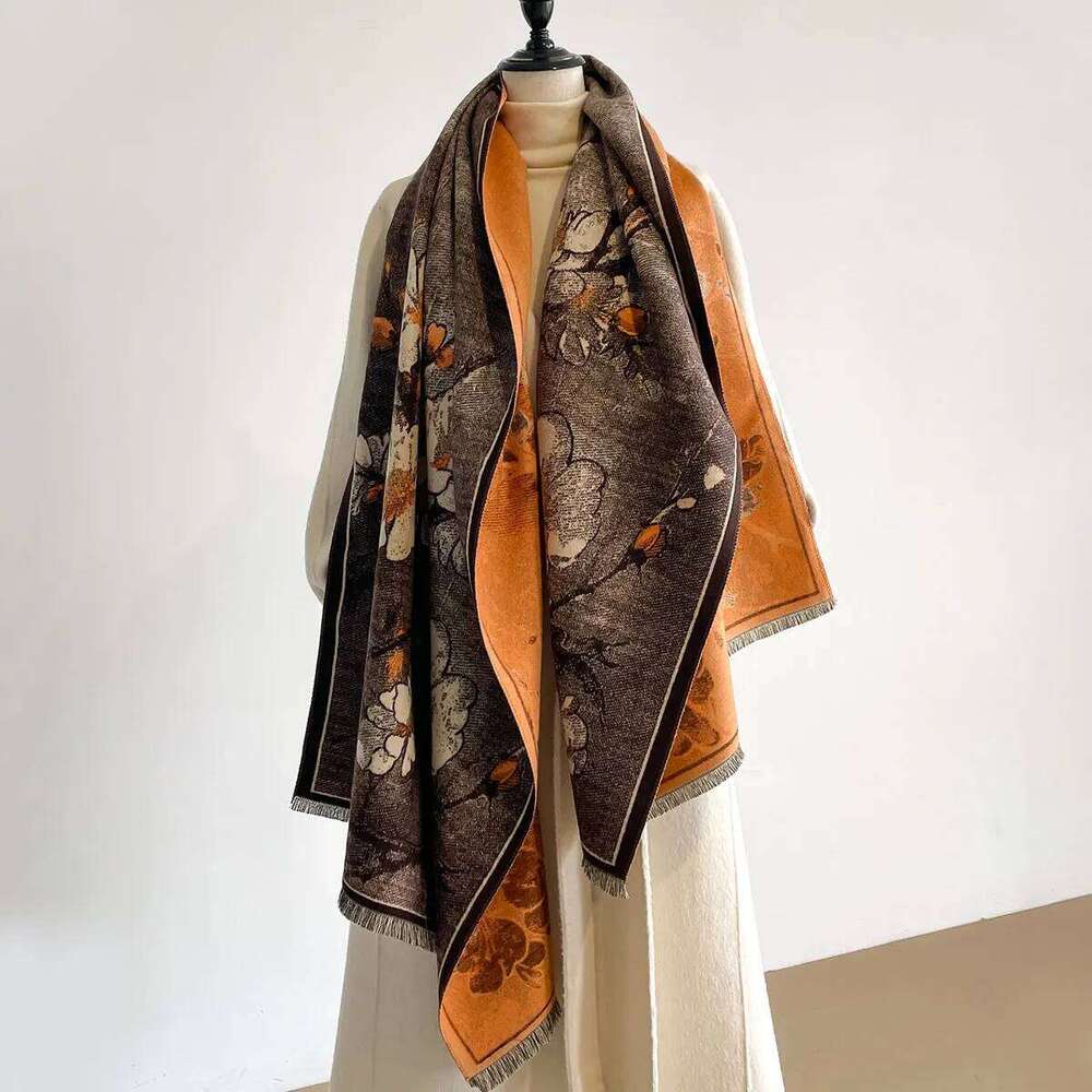 Women Luxury Plum Blossom Print Pashmina Travel Poncho Warm Cashmere Scraves Thick Blanket Winter Bufanda Shawl Female Scarf Z260226