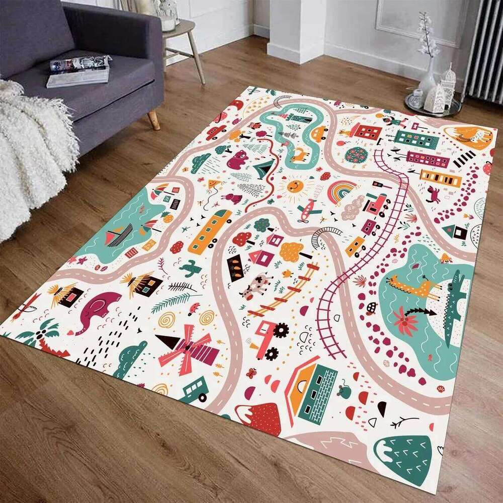 Car Mat Boys and Girls Highway City Traffic-Themed Toy Cars Rugs for Playroom Non-Slip Kids Play Rug H260226