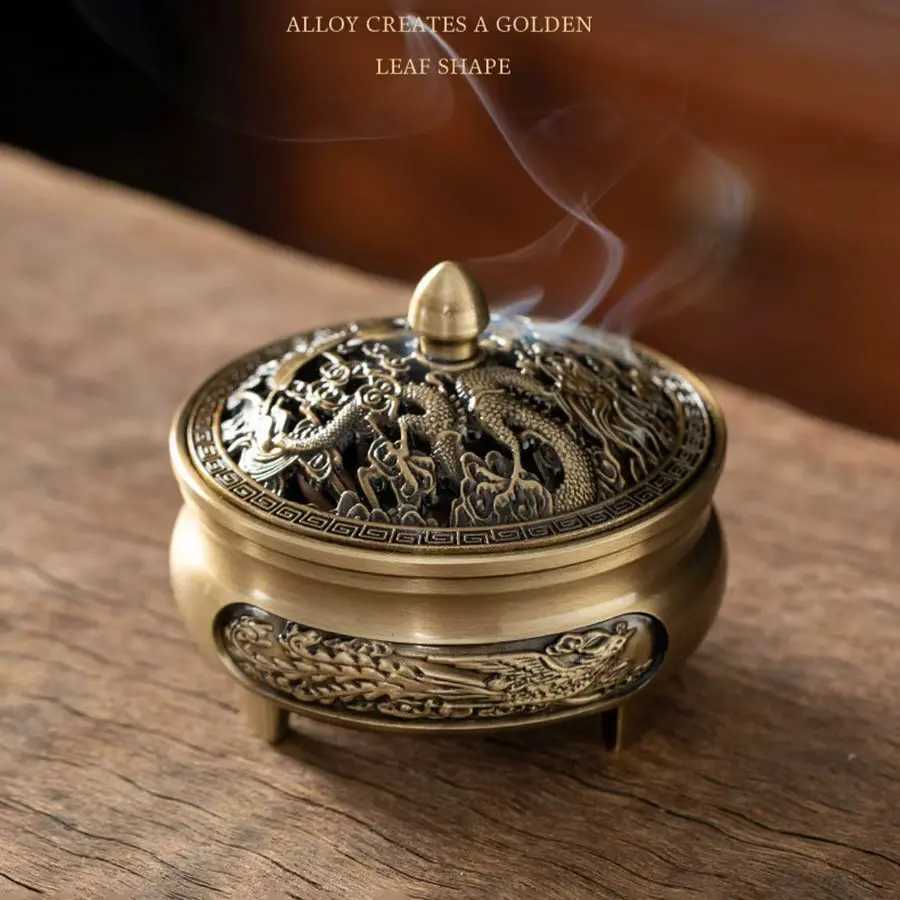 Incense Burner Alloy Dragon & Phoenix Hollow Relief New Chinese Style for Home DecorT260227