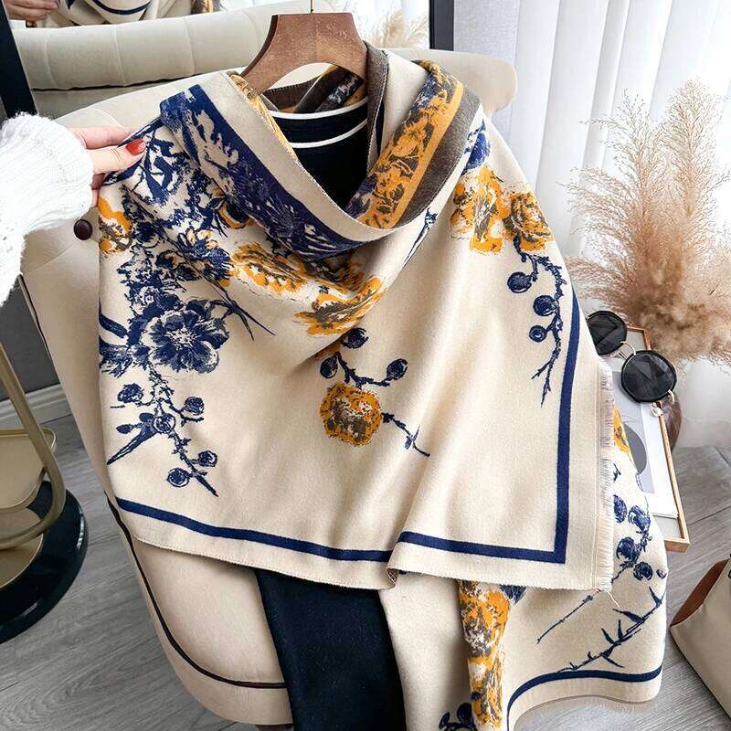 Luxury Brand Women Two-Sided Print Imitation Cashmere Soft Warm Pashmina Shawl Winter Coldproof Windproof Blanket Scarf Z260226