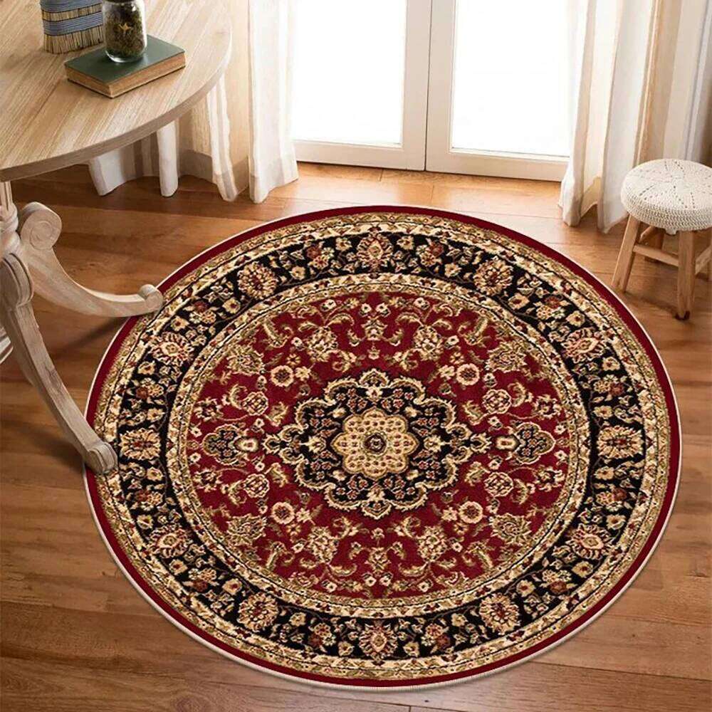 VIKAMA Round Turkish Bohemian Persian Rug Vintage Living Room Sofa Coffee Table Carpet for Bedroom Home Decor H260226