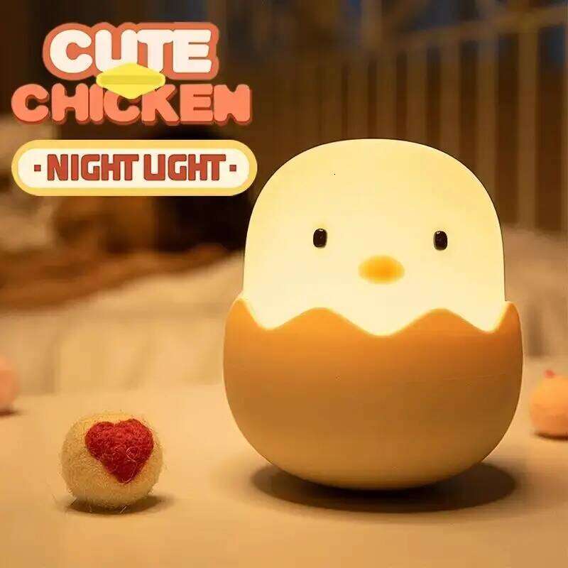 Cute LED Creative Silicone Eggshell Chicken Night Bedroom Accompanying Sleeping Light, Desktop Decorative Ornaments Lamp Z260227