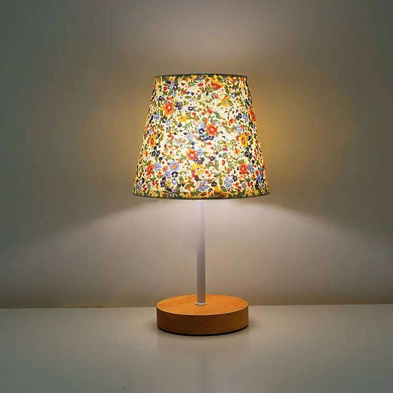 Solid Wood Fabric Usb Small Desk Bedroom Bedside Lamp Study Dormitory Led Night Creative Atmosphere Light Decoration Z260227