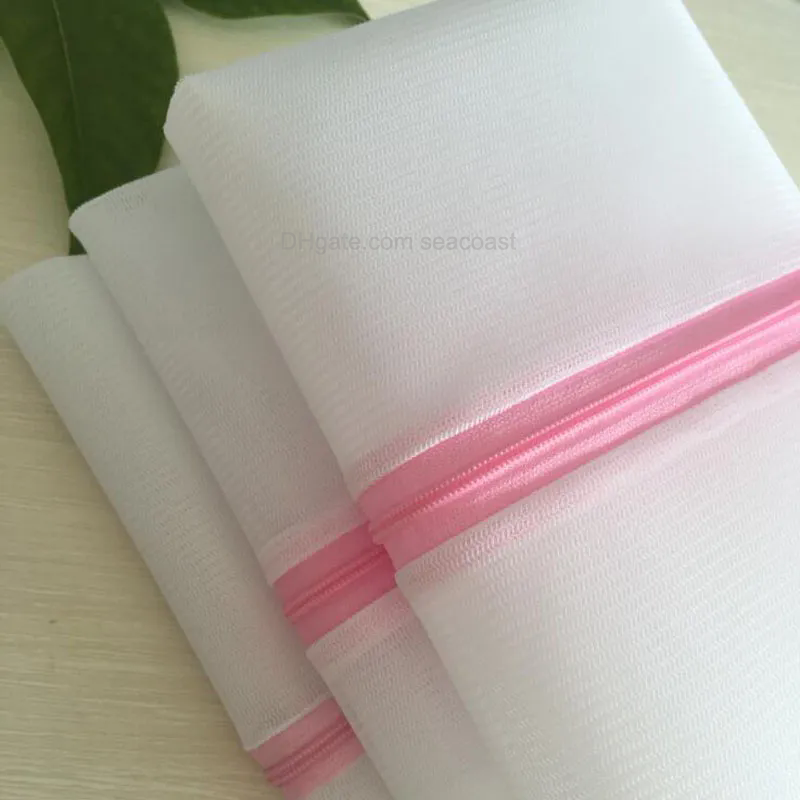 Size M 40x50CM White Zipper Net Mesh Clothes Machine Laundry Washing Wash Clothing Bag Bags Cleaner