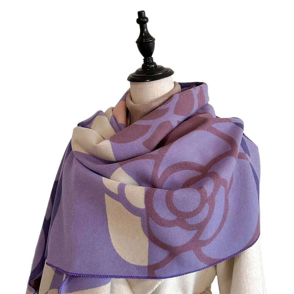 New Women's Scarf Korean Flower-Patterned Winter Cashmere Warm Blanket Pashmina Super Soft Thick Large Shawl Neckerchief Z260226