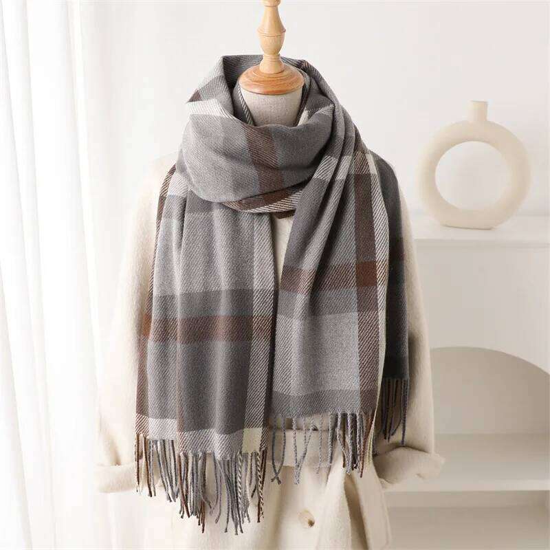Fashion Classics Winter Imitation Cashmere Women Warm Scarf Thicken Stripe Shawl Travel Pashmina Neckerchief Foulard Wrap Hijab Z260226