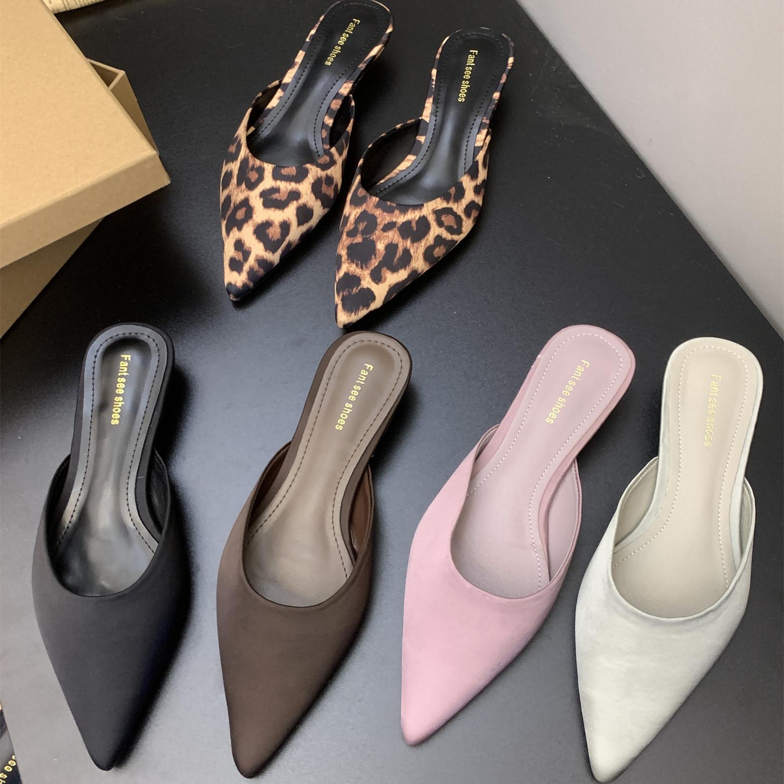 Dress Shoes Pointed-toe slim low-heel closed-toe half-slip women spring shoes with niche design shallow vamp slip-on style