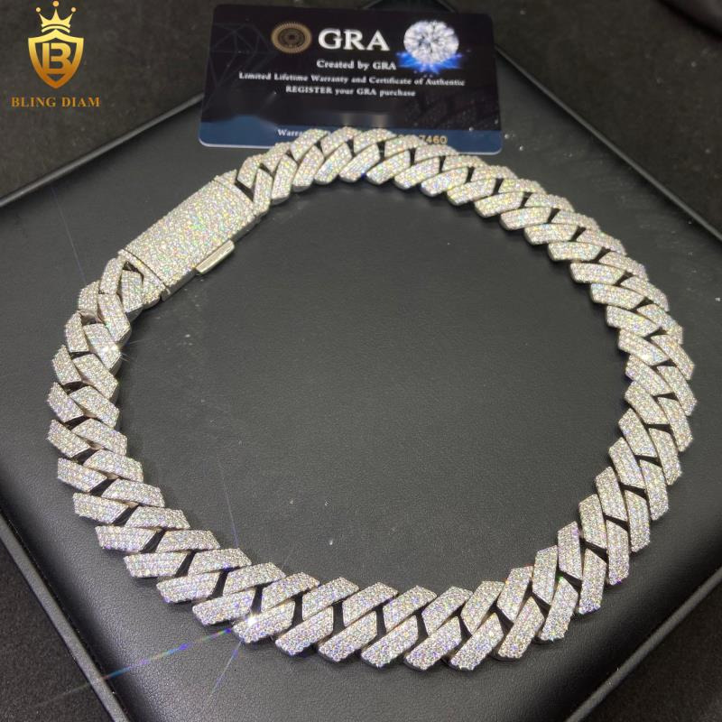 Fashion HipHop Jewelry 15mm 925 Silver Cuban Chains Mens Iced Out Rapper Moissanite Cuban Link Chains Pass Diamond Test VVS GRA