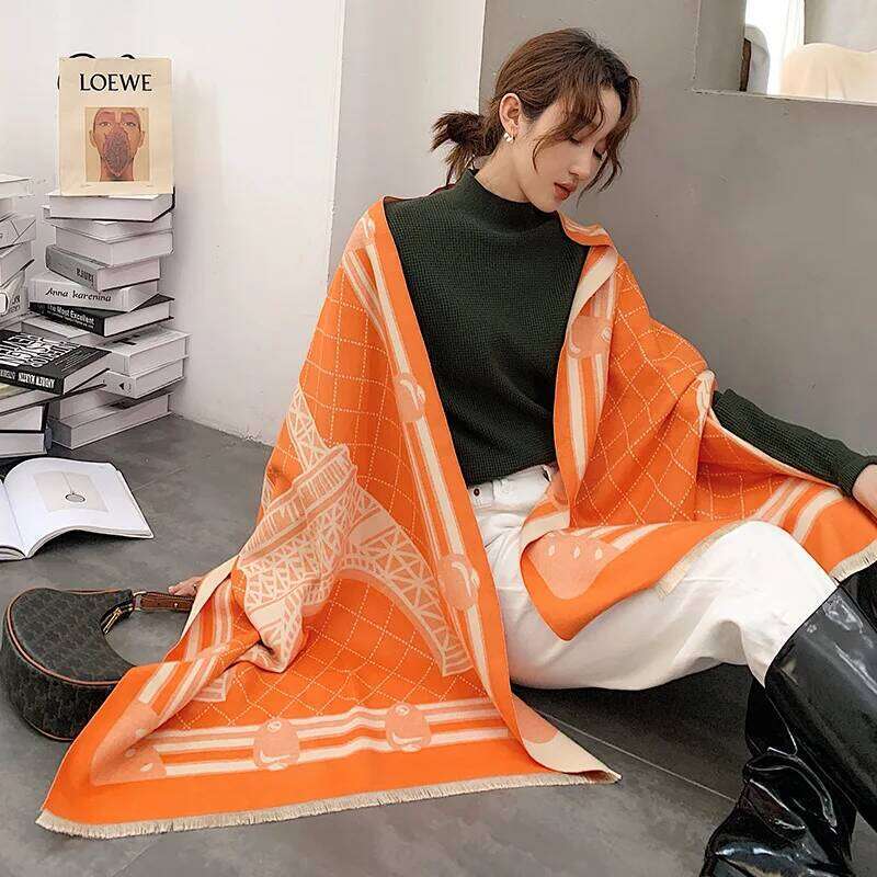 Luxury Winter Warm Scarf Women Cashmere Shawl Wraps Tower Print Thick Pashmina Blanket Female Scarves Stole Z260226