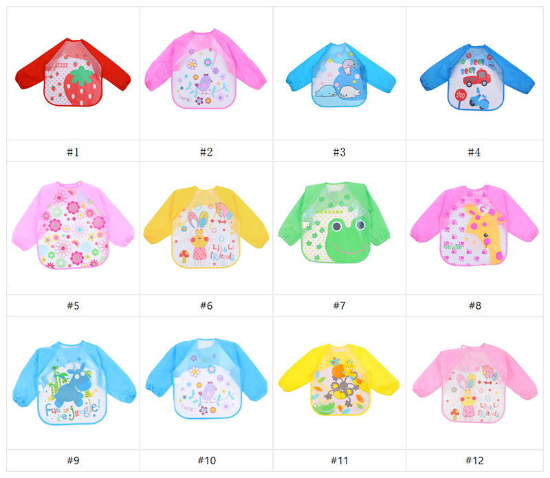 Baby Toddler Cartoon Overalls Waterproof Long Sleeve Bibs Children Kids Feeding Smock Apron Eating Clothes Burp Cloths 17 styles C3435