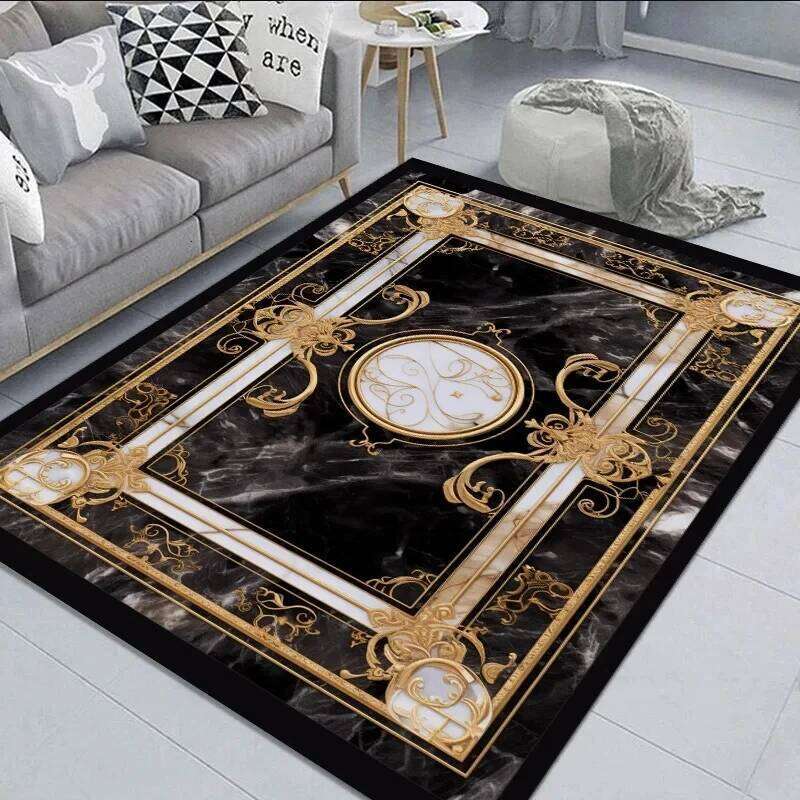 Black Gold Marble Carpet for Living Room Decorations Sofa Table Large Area Rugs Hallway Balcony Long Floor Mat Anti-slip Doormat H260226