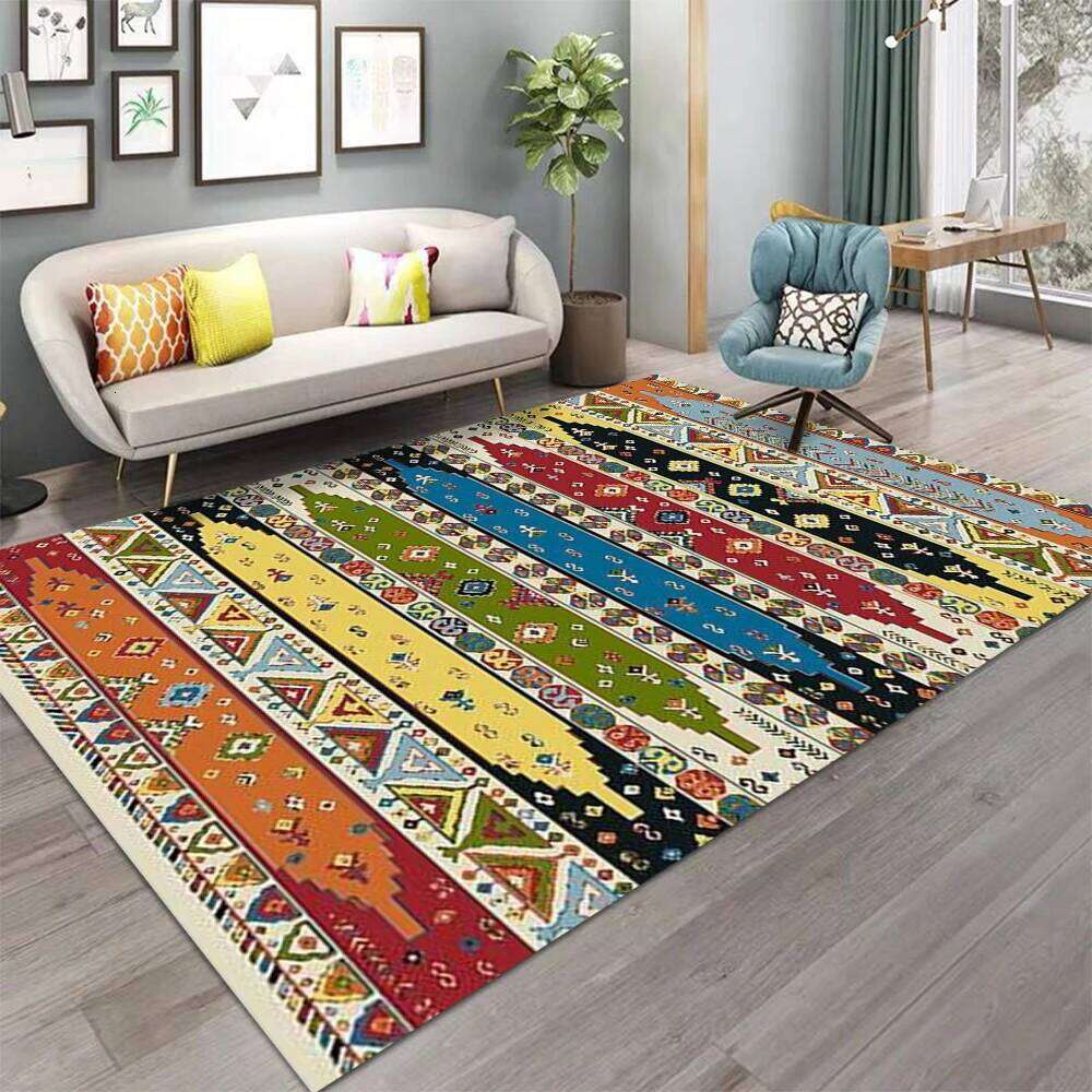 Turkish Style Area Ethnic Antique Bohemian Carpet Nonslip Rug Boho Washable Floor Mat for Living Room H260226