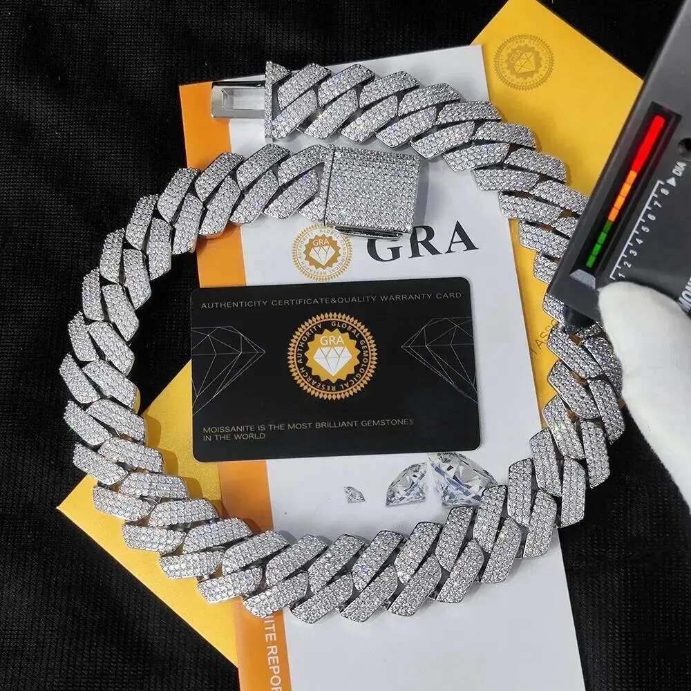 moissanite chain designer necklace hip hop moissanite jewelry 20mm wide 3rows cuban link chains hip hop style for men and