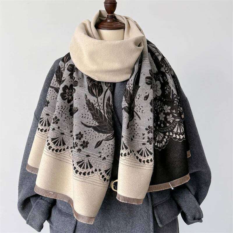 2024 Design Floral Printed Cashmere Scarf Women Winter Pashmina Shawls And Wraps Thick Warm Bufanda Stoles Blanket Luxury Z260226