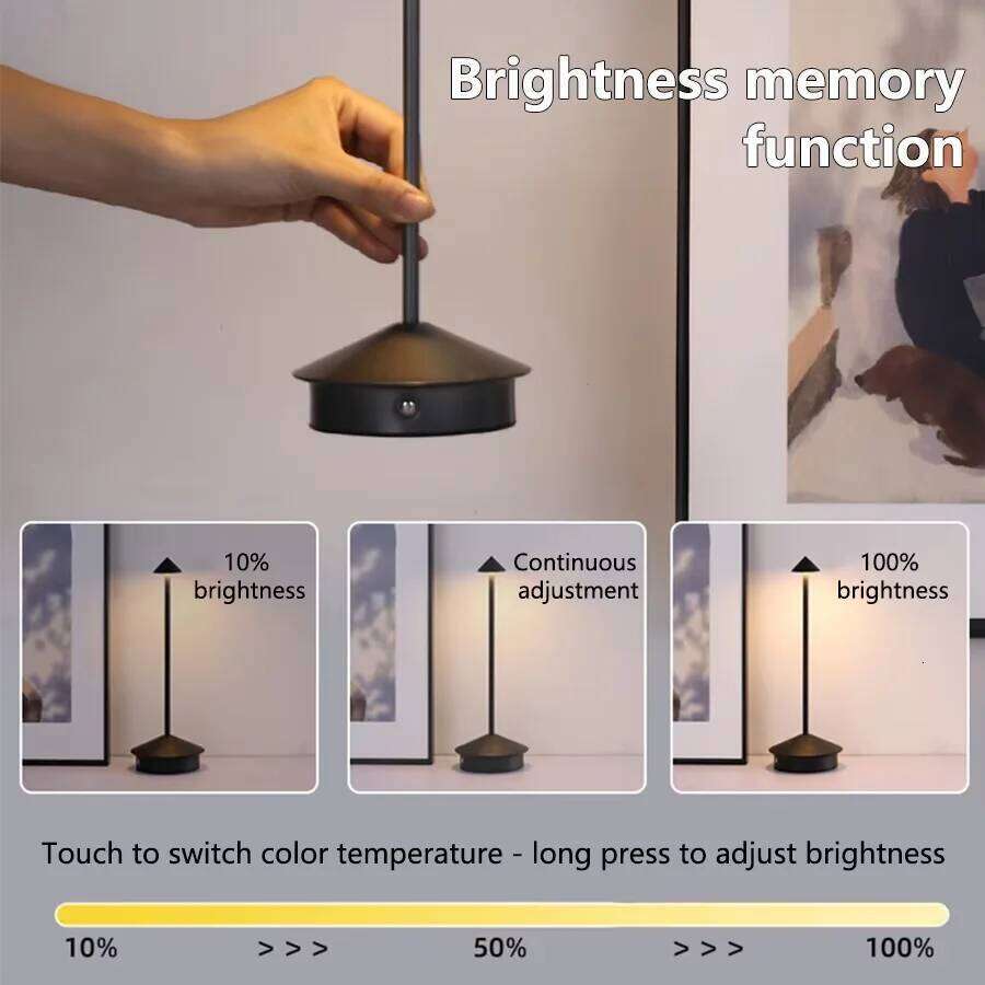 Creative LED Pointed Desk Lamp Charging Touch 3 Color Stepless Dimming Night Hotel Bar Restaurant Table Decoration Light Z260227