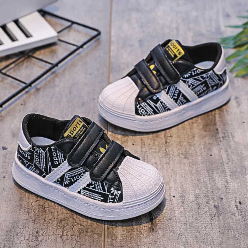 Kids Sneakers Shell Toe Graphic Print Dual Velcro Non-slip Breathable Casual Outdoor Shoes for Boys Girls ToddlersT260227