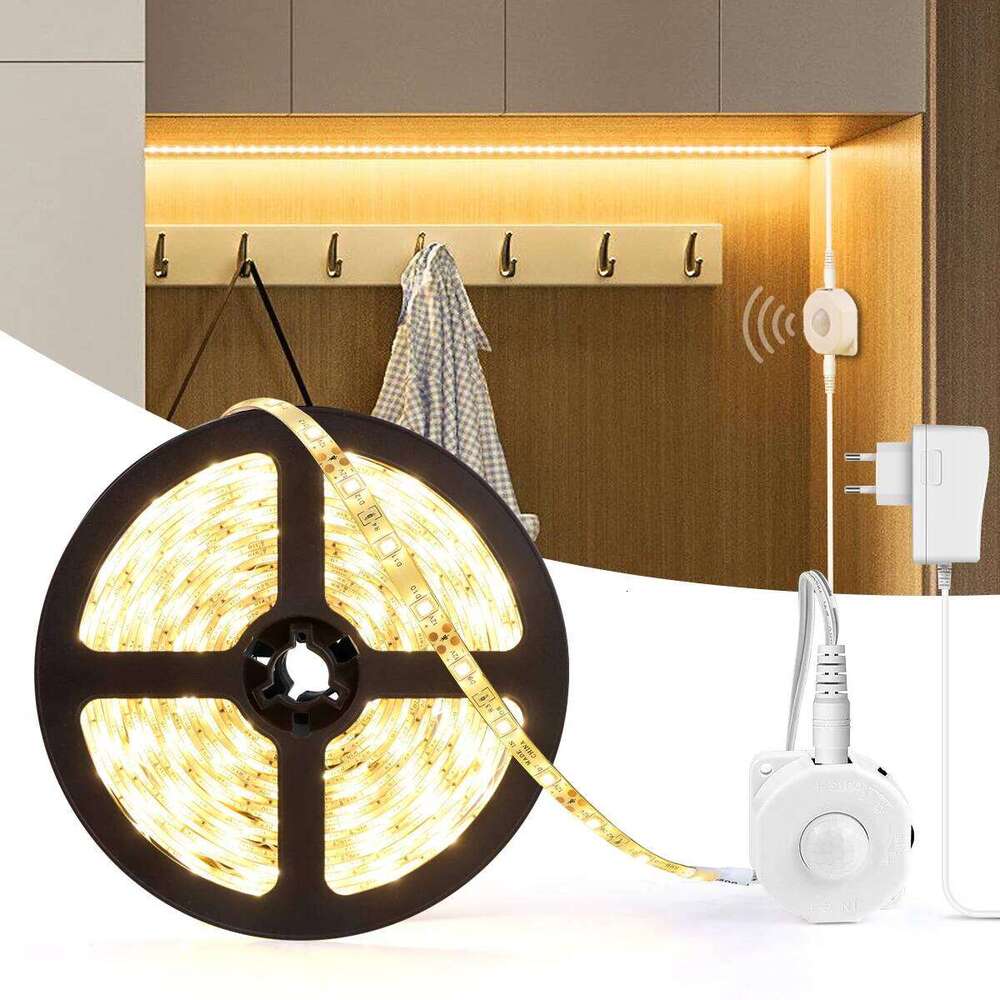 Auto On Off PIR Motion Sensor LED Strip Lights Night Lamp automotive led tape Bedroom Kitchen Decoration 110V 220V To 12V Z260226