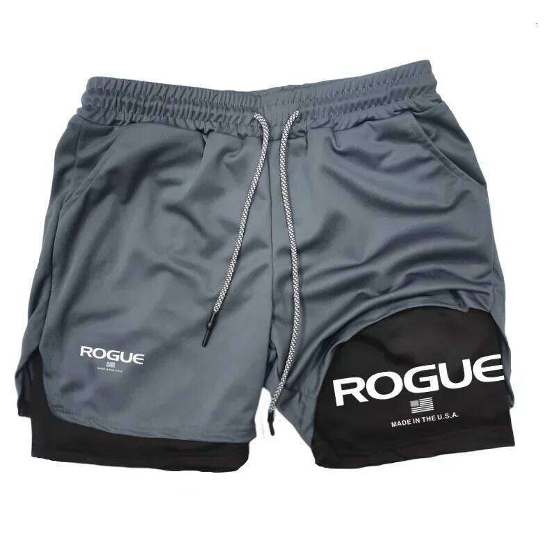 Rogue Gyms Fitness Men Summer Sportswear 2 in 1 Double-deck Compression Shorts Male Sports Tracksuits Track Joggers Short H260226