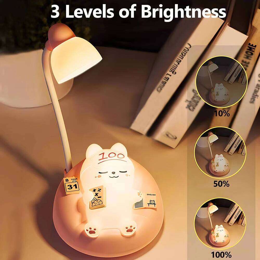 LED Desk Lamp Mini Cat Dimming Reading 3 Lighting Mode USB Rechargeable Bedside Nightlight Cute Portable Night Light Gifts Z260227