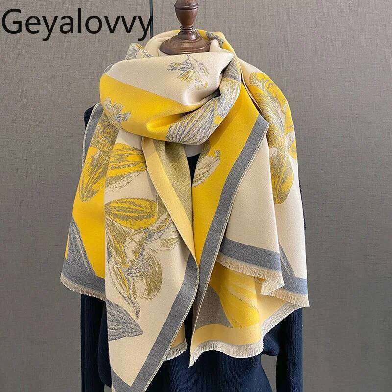 Korean Style Color Block Printed Fashion Imitation Cashmere Scarf for Women Autumn Winter Versatile Elegant Neck Warmer Shawl Z260226