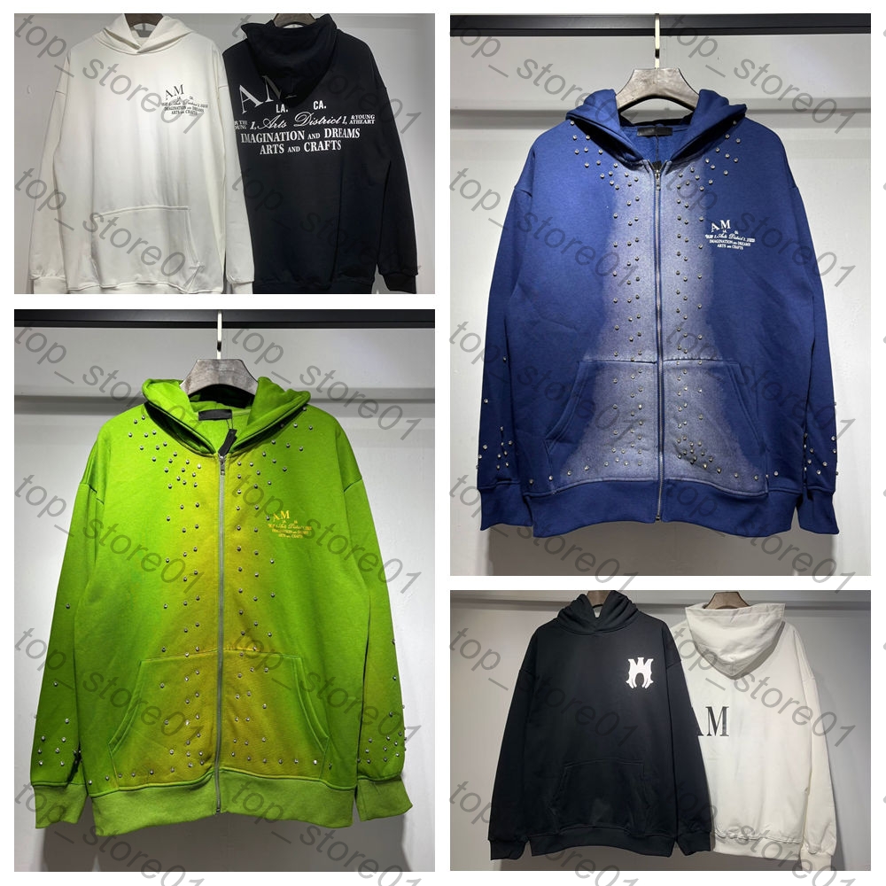 5A designer hoodies for men new autumn and winter styles zipper hooded luxury fashion with rhinestone pullover casual letter print sweatshirt women loose clothing