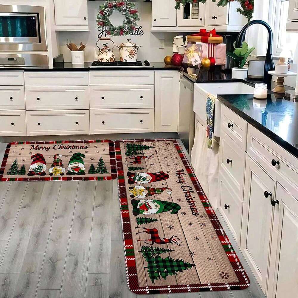1pc Kitchen Carpet Merry Christmas Tree Elf Design Non slip Home Decoration Floor Mat H260226
