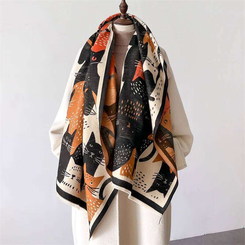 Cute Cat Winter Cashmere Scarf for Women Design Shawls and Wraps Bufandas Female Neckerchief Muffler Large Poncho Echarpe 2024 Z260226