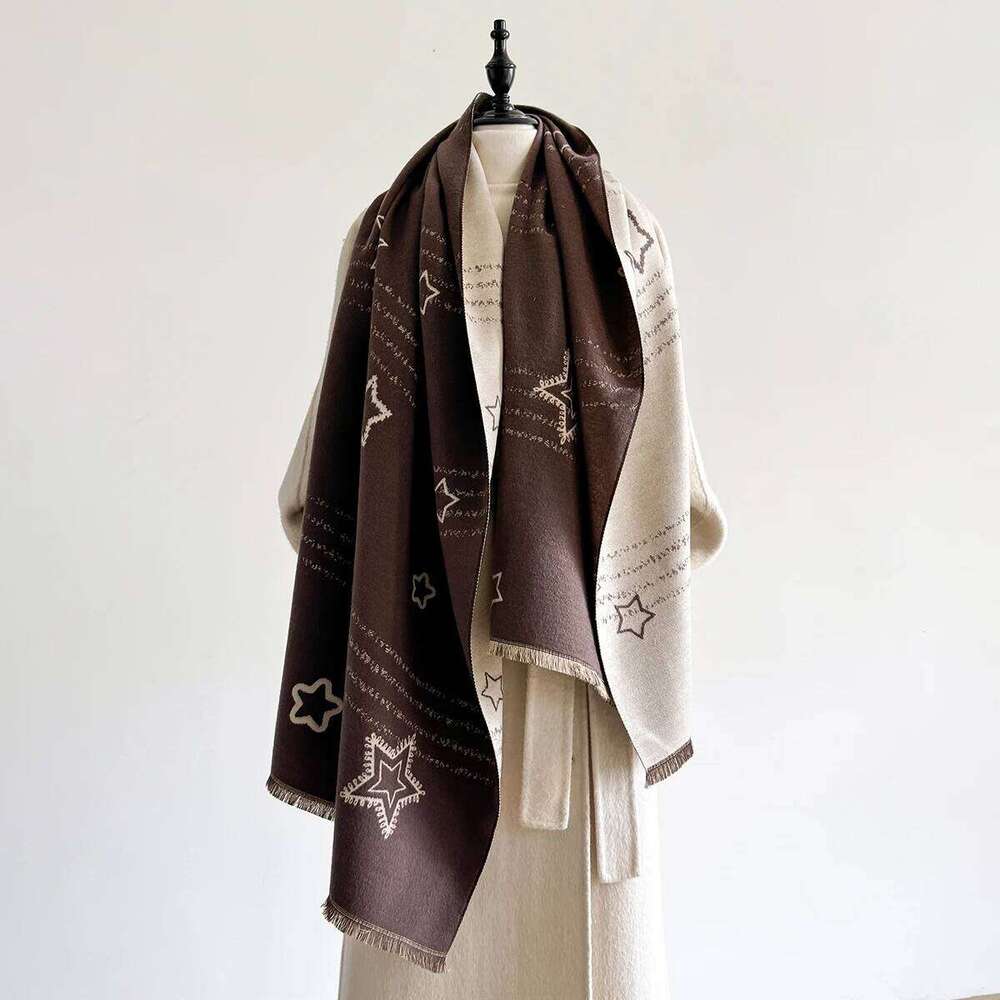 Women Fashion Scarves Star Pattern Poncho Imitation Cashmere Winter Warm Shawl Wraps Female Thick Pashmina Blanket Bufanda Z260226