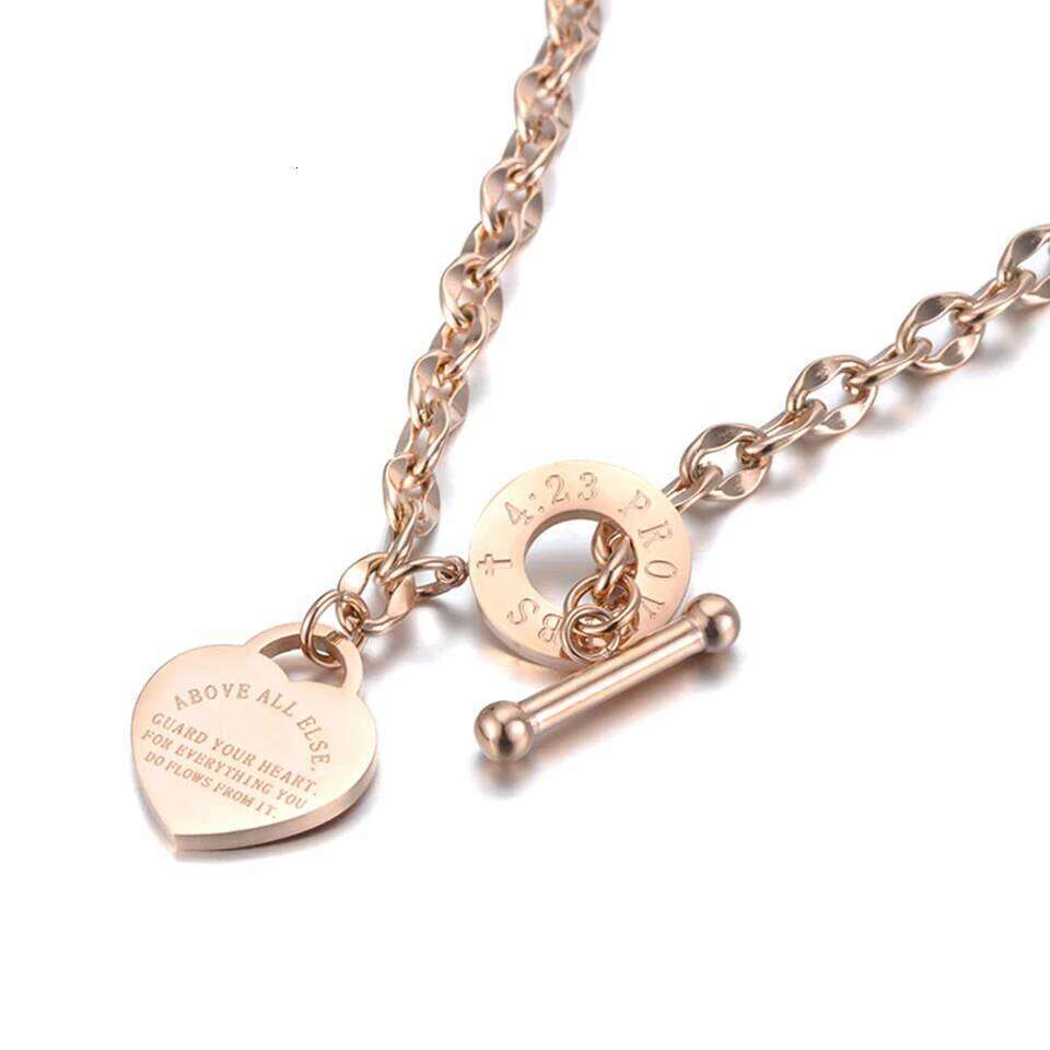 Titanium Stainless Steel Heart Charm Pendant Necklaces Jewelry Classic Love Bible Proverbs O Chain Necklace