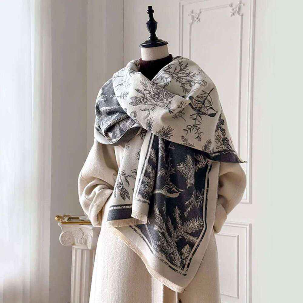 New Two-Sided Magpie Print Scarf for Women Warmer Winter Cashmere Pashmina Scarves Shawls Female Thick Blanket Wraps Foulard Z260226