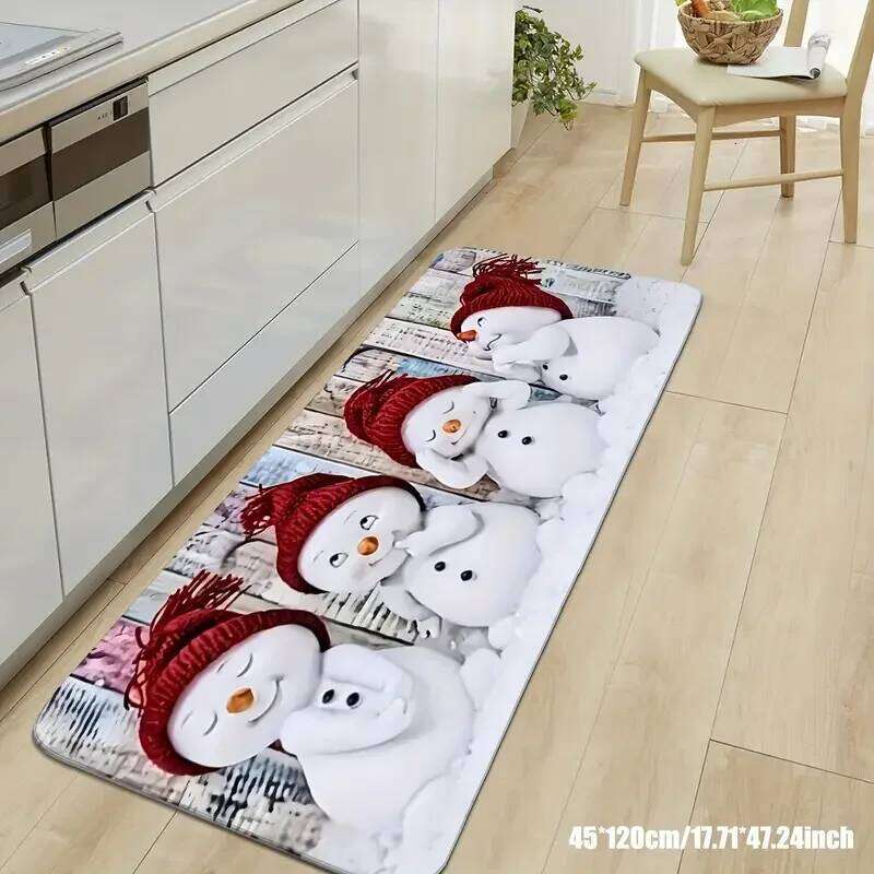 VIKAMA Christmas Cute Snowman Doormat Comfortably Soft and Warm Non-Slip Entrance Hallway Mat Kitchen Rug Home Decor H260226
