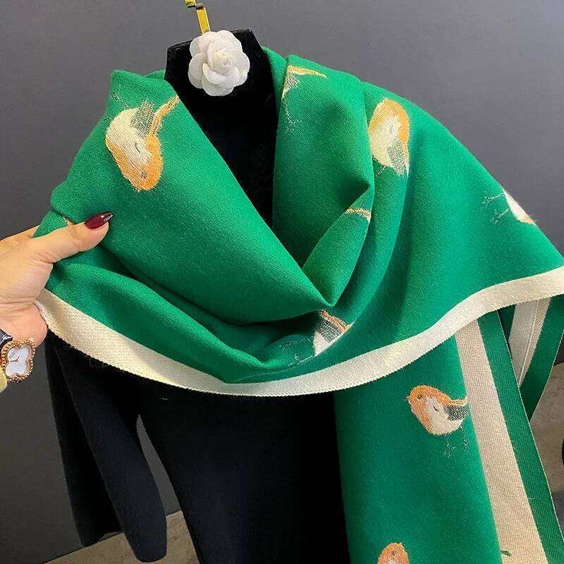2023 New Women Winter Scarf Cashmere Pashmina Shawls and Wraps Bufandas Bird Print Warm Thick Scarves Blanket for Lady Z260226