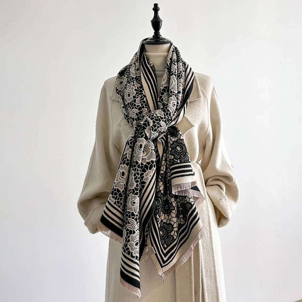 Elegant Ladies' Jacquard Pashmina Imitation Cashmere Winter Thick Warmth Two-Sided Shawl Coldproof Windproof Blanket Scarf Z260226